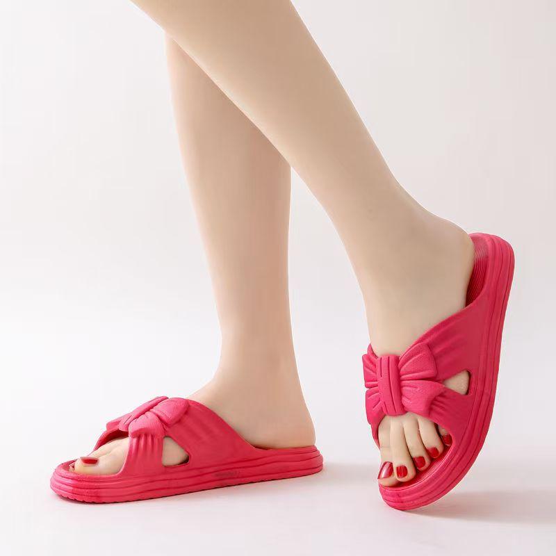 Women's Summer New Bow Flat Sole Slippers Open Toe Thick Sole Light Non Slip Home Slippers Bathroom Slippers Outdoor Slippers