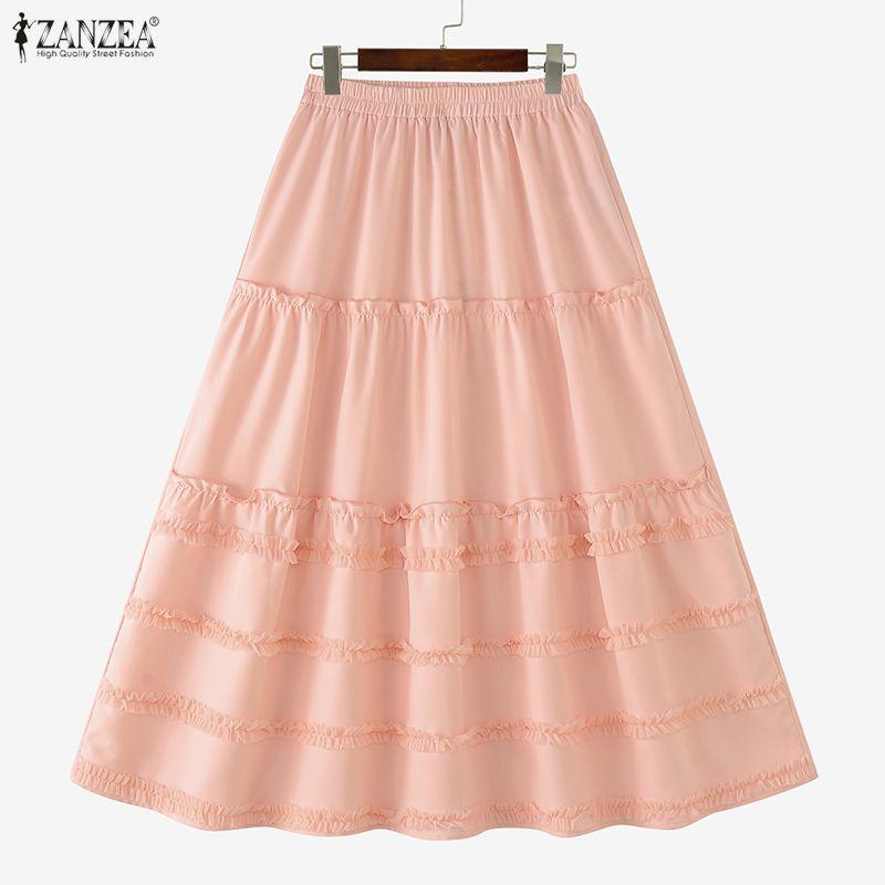 ZANZEA Women Casual Elastic Waist Solid Color Loose Long Skirts