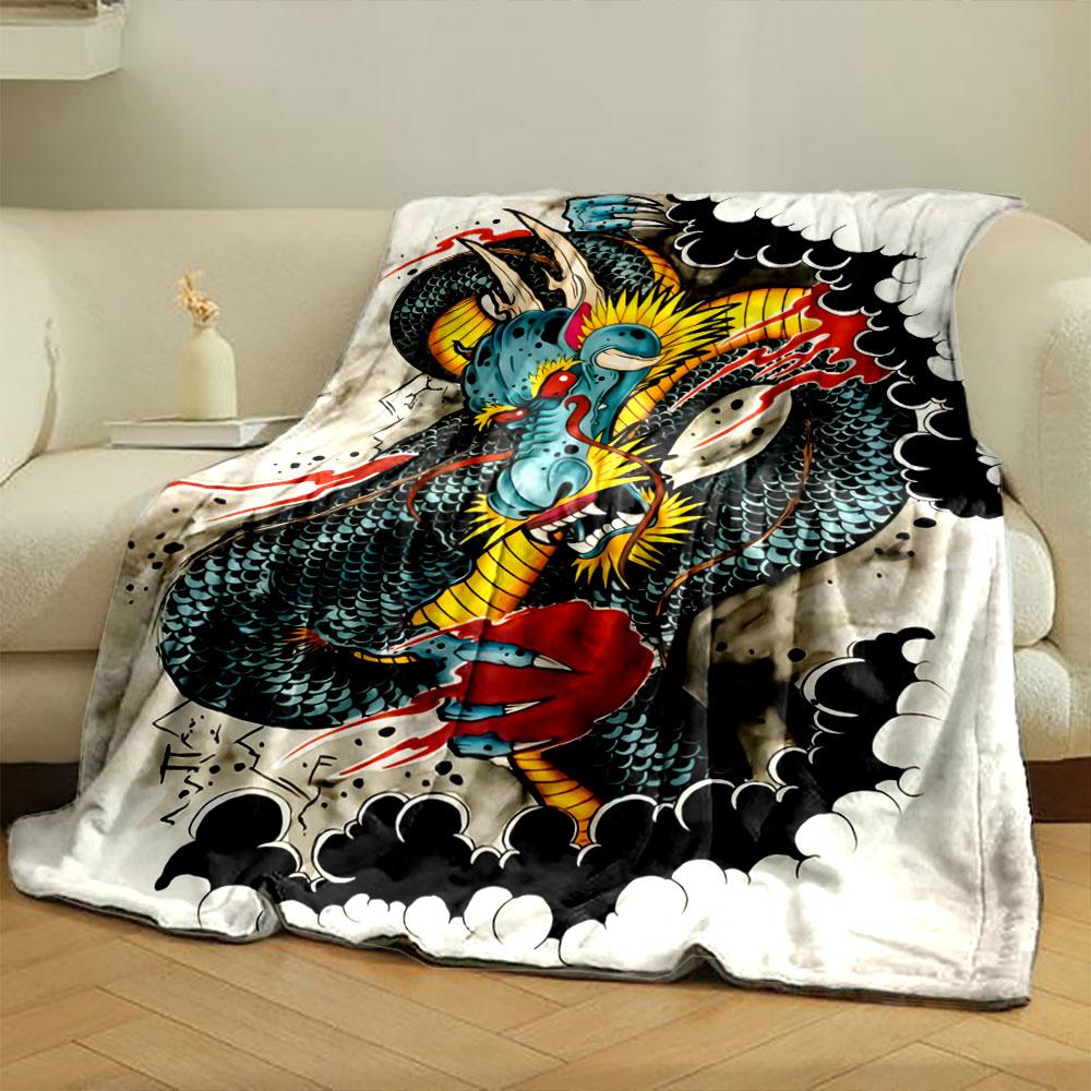 Chinese Dragon Pattern Blanket Bedroom Blanket for Livingroom Couch Lunch Break Soft Throw for Friend's Festival Gift