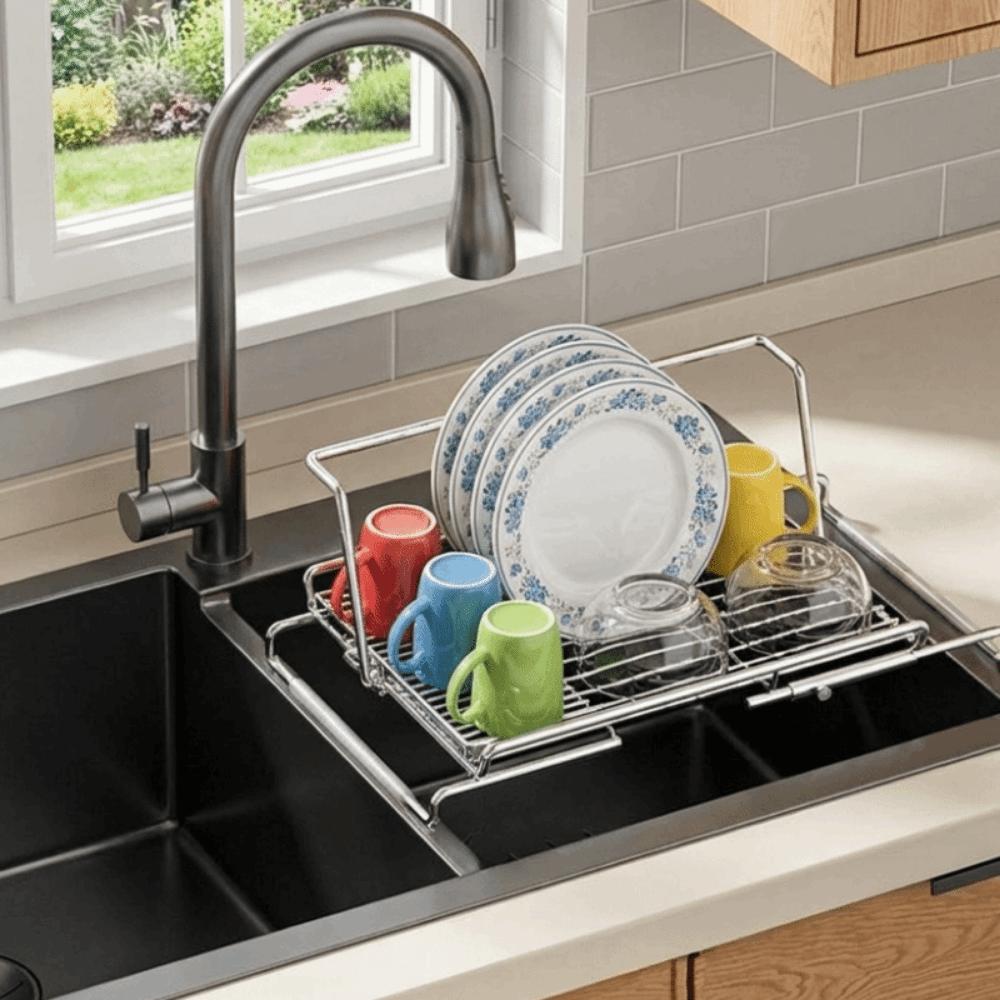 Adjustable Sink Drain Basket Stainless Steel Tableware Storage Shelf Telescopic Dish Rack  Basin