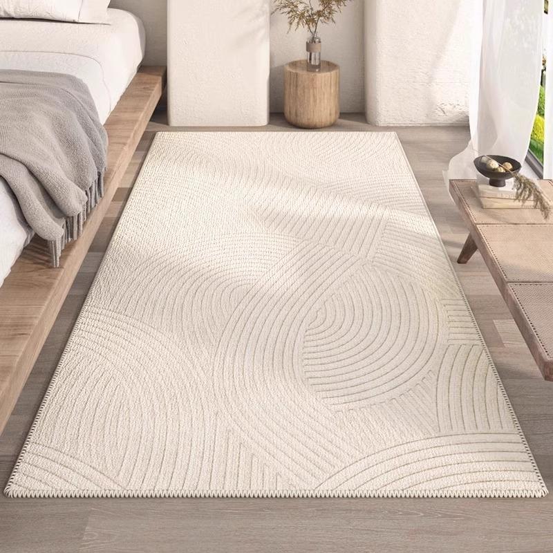 Modern Simple Curve Geometric Carpet Light Beige Loop Pile Material Bedroom Living Room Non-Slip Floor Mat Home Decor