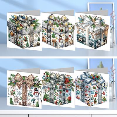 6Pcs Christmas Snowman Diamond Handmade Card Rhinestone Painting Card Kit Diamond Drawing Card for Adults Holiday Friends Family