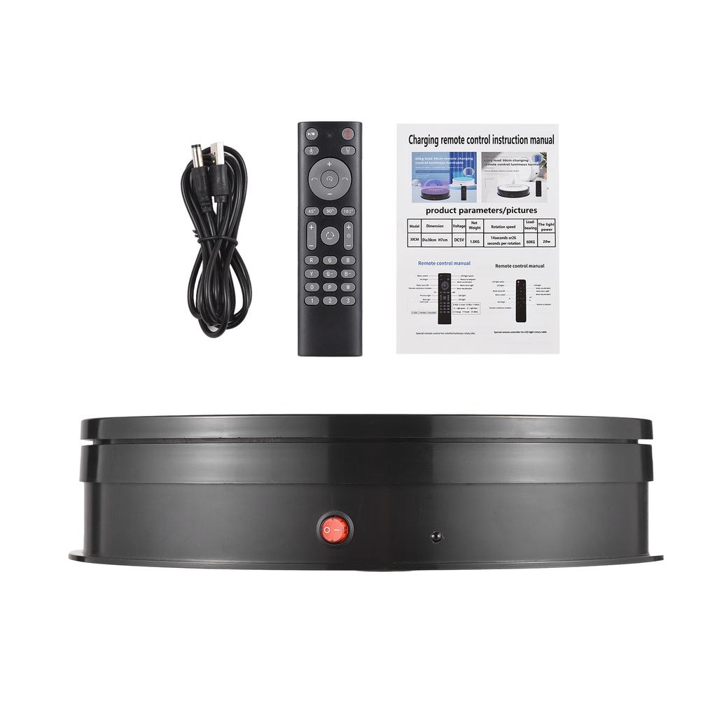 30CM 11.8in Motorized Rotating Display Stand with RGB Light Display Base 360 degrees Rotatable Electric Potography