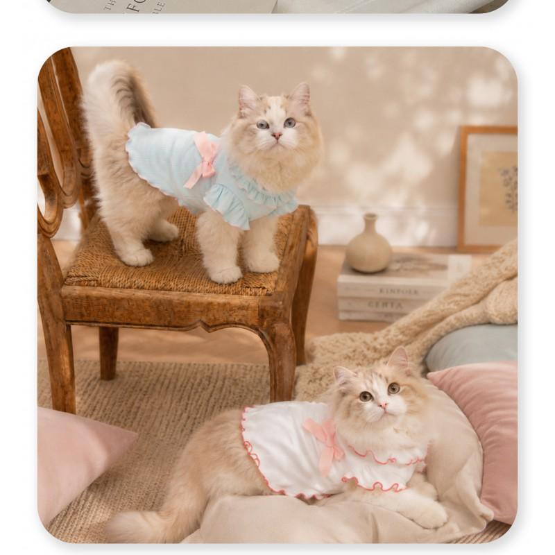 Pet Cotton Blouse With Ruffled Hem Bow Detail Lightweight Cat Top Sleeveless