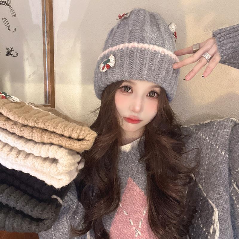 New Wool Hat for Women Warm and Cold Hat Showing Their Faces Cute Knitted Hat for Women Plus Velvet Ear Protection Head Hat for Women