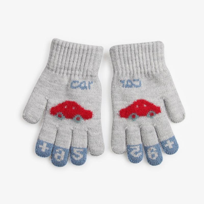 New Knitted Warm Gloves for Children In Winter  Cute Car Jacquard All Fingers for Primary School Students To Prevent Cold