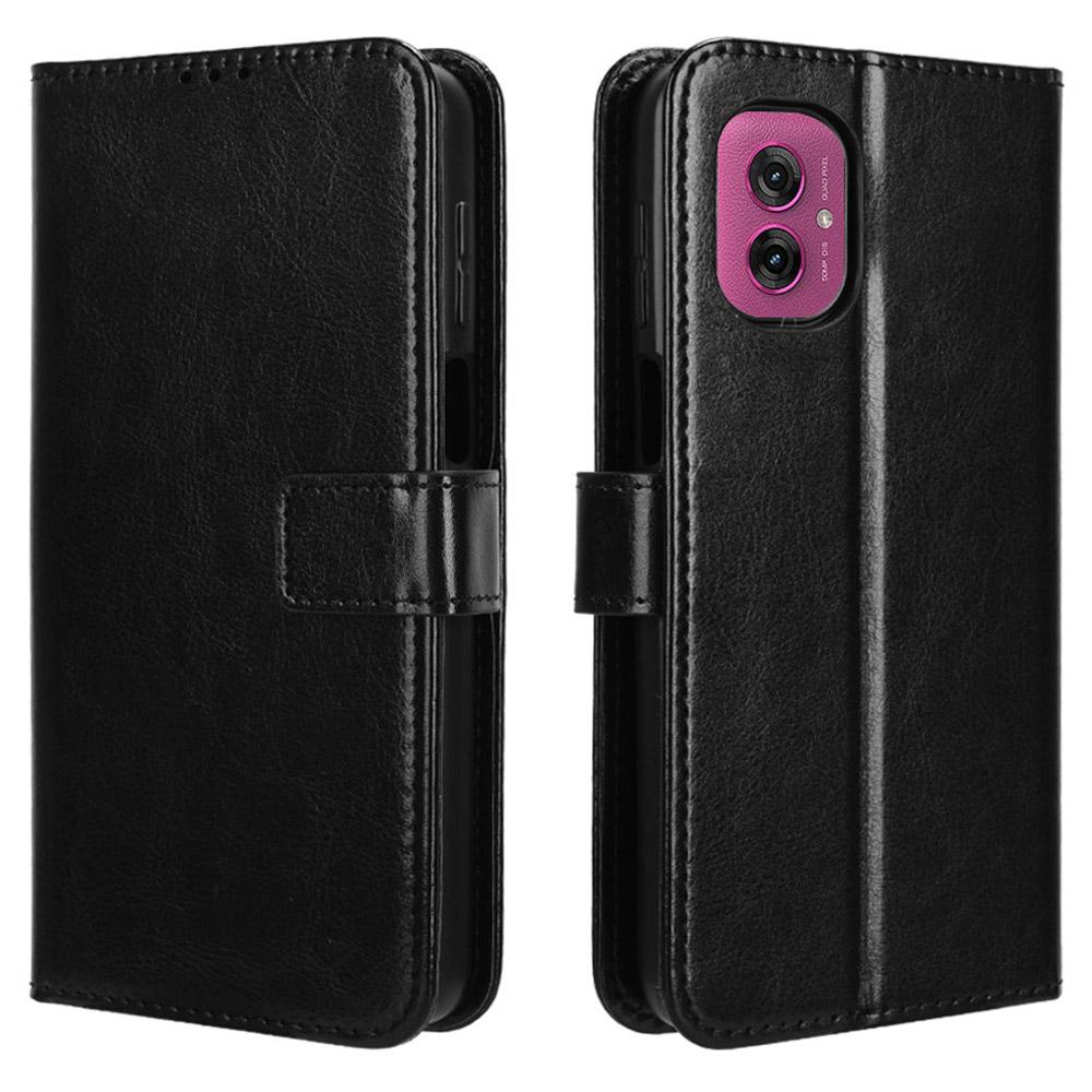 

Чехол для Motorola Moto G55 5G из ПУ кожи с текстурой «Crazy Horse», чехол-кошелек для телефона Black