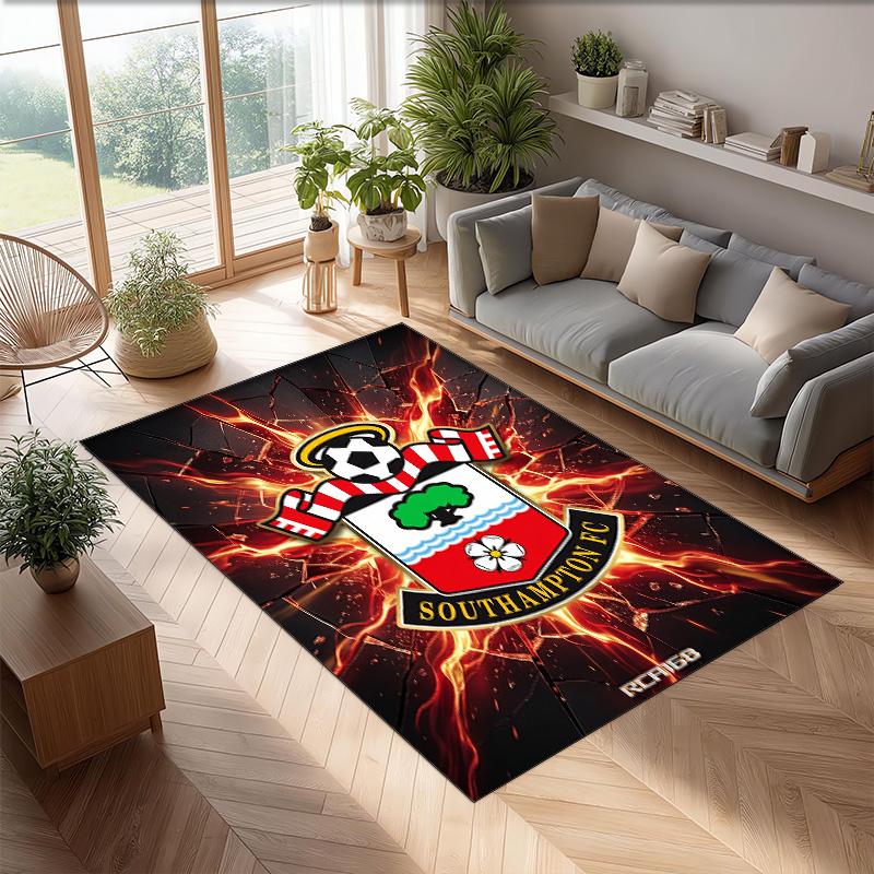 Southampton Football Print Crystal Velvet Rug, Comfortable Water Absorbent Non Slip Indoor Floor Carpet