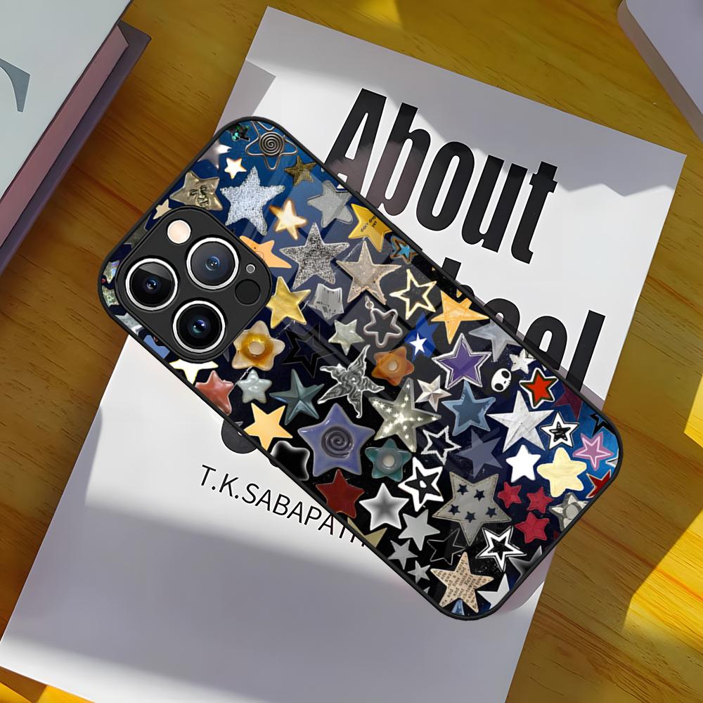 Fashion INS Stars Phone Case Glass Cover For IPhone 17 15 Pro Max 14 Pro 16 12 11 13 Mini X XR XS 8 7 Plus SE
