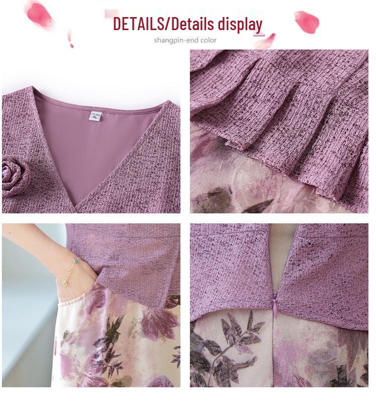 2025 Summer Slimming Short-Sleeve Midi Dress for Middle-Aged & Elderly Women