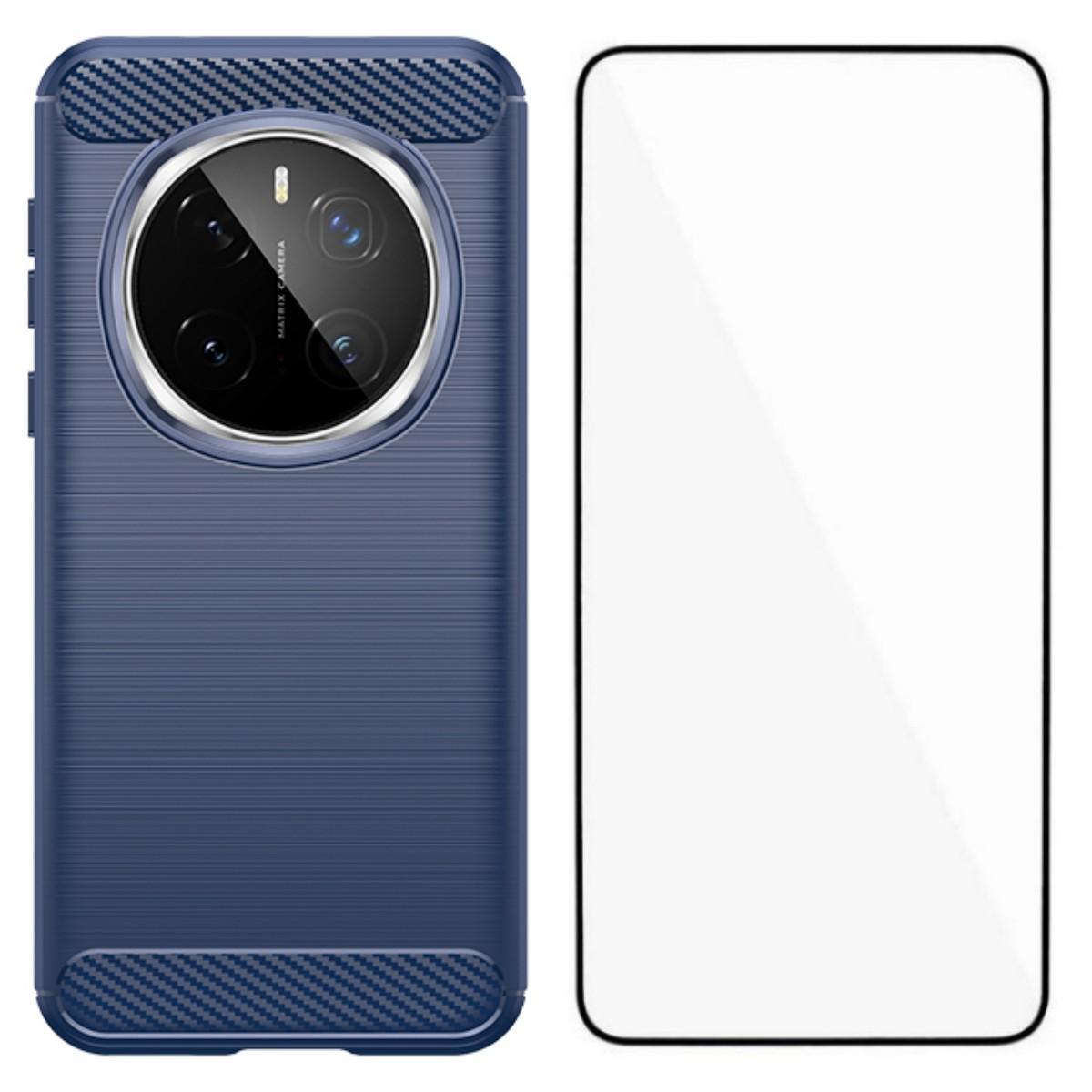 

For Honor Magic7 Pro 5G Case with Screen Film WANLONFENG LS Series Big Lens Hole Brushed Texture TPU Phone Cover Blue