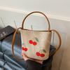 Casual Cherry Embroidery Shoulder Bags for Women Versatile Portable Ladies Crossbody Bag Simple Girls Bucket Handbags Purse