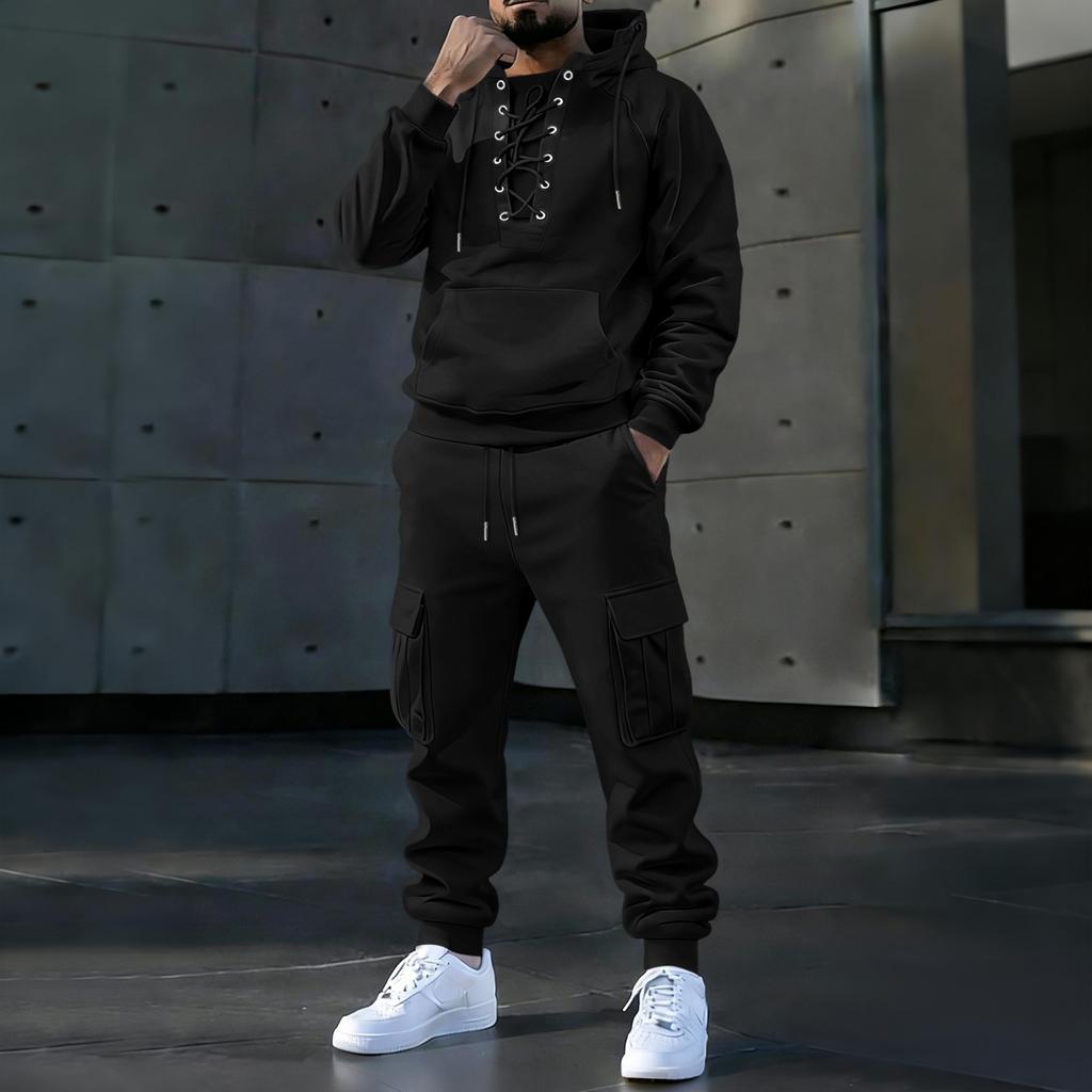 Men's European And American Youth Sport Multi-Pocket Hoodie Workwear Set
