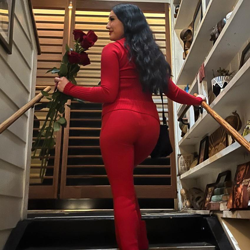 2 New Knitted Hooded Suit Women's Fashion Sexy High Waist Long Sleeve Pants Two-piece Set