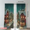 2pcs 2D flat printing Christmas Hot Party Curtains Christmas Village Snow Town Scene Digital Printed Polyester Drapes Birthday