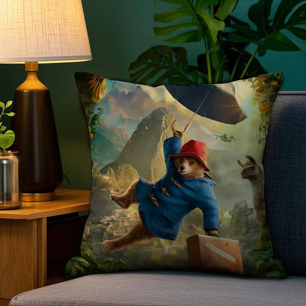 Cute P-Paddington Bear Pillow Case Plush Fabric Soft Double Sided Print Sofa Cushion Cover Throw Pillow Covers