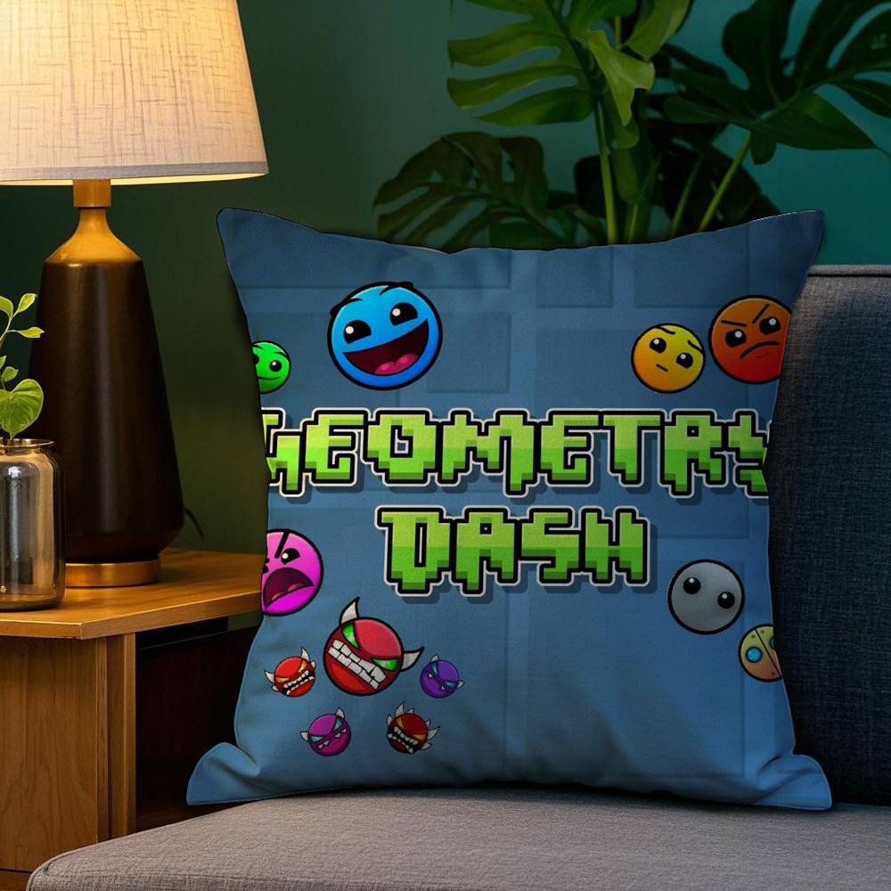 

G-Geometry Dash V-Видео Наволочка Плюшевая Лен Мягкая Двусторонняя Печатный Дизайн Подушка-Бросок Декоративная Домашняя 12x12Inch