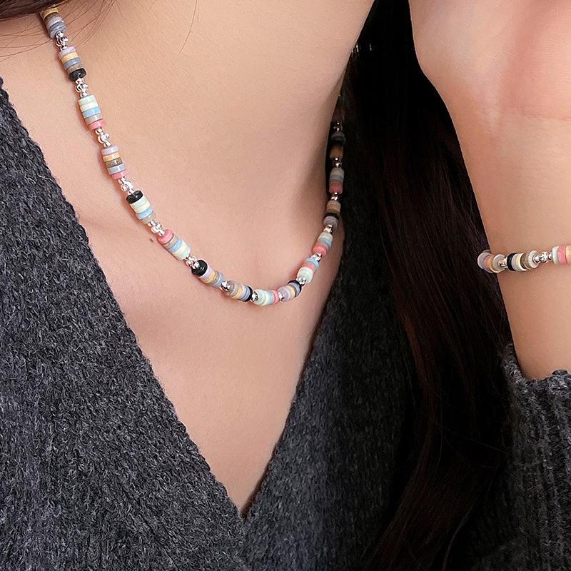 Stříbrný náhrdelník Banyan Tree S925 s korejskými korálky pro ženy - Trendy barevný vrstvený řetízek na klíční kost
