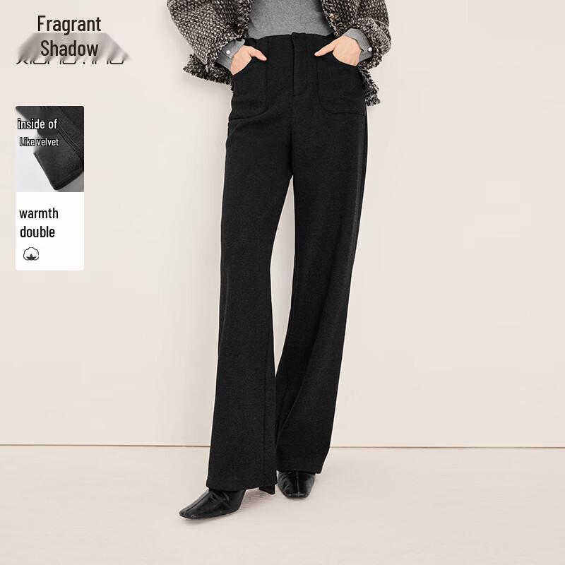 Xiangying Fleece-Lined High-Waist Straight Wide-Leg Pants M