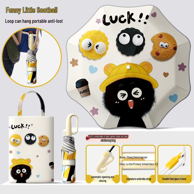 Dual-Use Automatic Folding Children's Umbrella with Ring Buckle – Sun Protection for School Boys and Girls