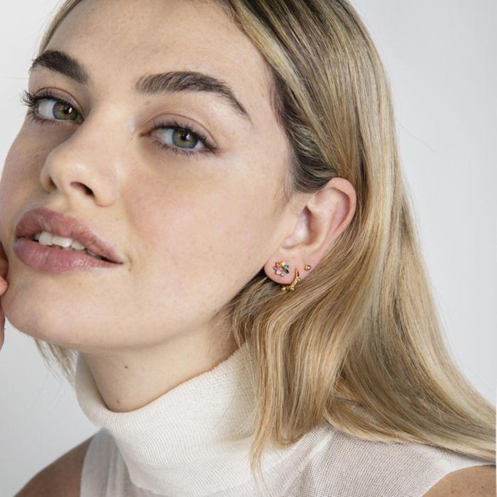 Boucles d'oreilles - LUXENTER - Sywa - Argent 925 - Zircon multicolore - Or jaune 18K