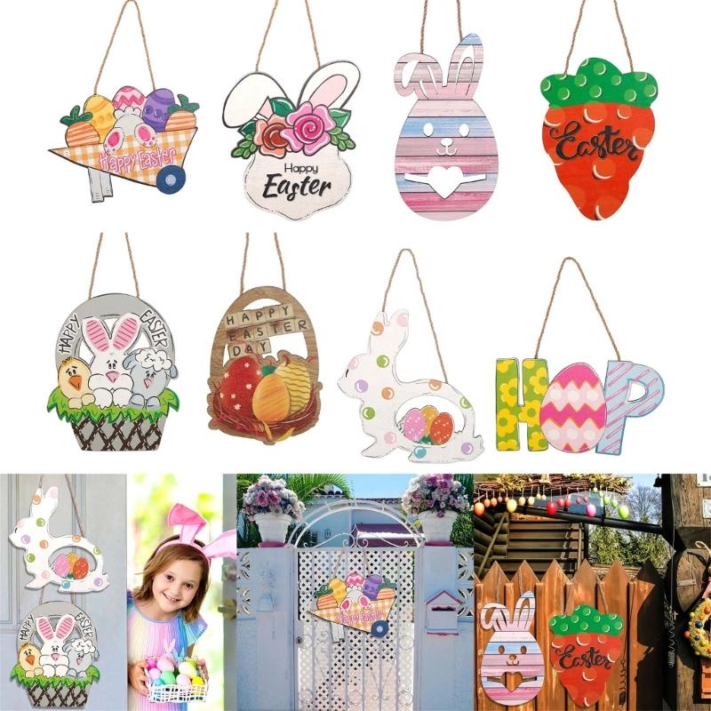Hanging Sign Happy Easter Porch Welcome Sign for Door Wall Hanging Greetings Pendant Supplies Festival Adorment