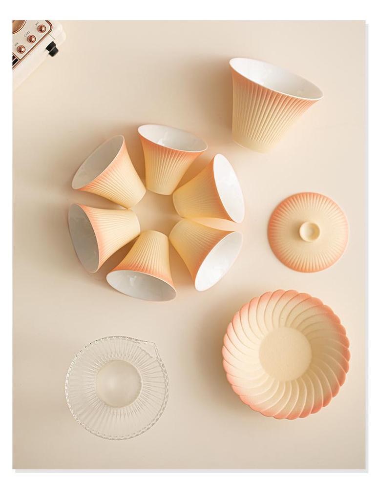 Gradient Fireworks Blooming Gaiwan Teacup Set - High-end Ceramic Kung Fu Tea Set with Gift Box for Spring Festival Souvenir