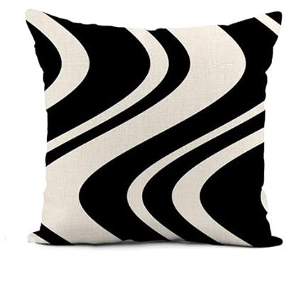 Linen pillowcase black and white stripe vintage wavy stripe home décor pillowcase sofa bed square cushion cover 35x35cm