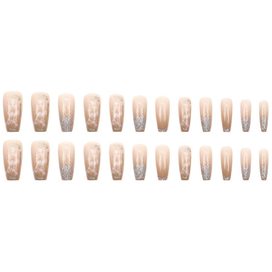 24 de piese Nouă artă pentru unghii cu smudge de toamnă și iarnă, unghii avansate sunt albe, la modă și simple, lux ușor, unghii de balet 24 de piese, unghii purtate