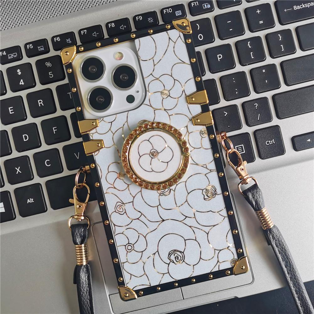 Lyx Glitter Rose Flower Cover Fyrkantigt snörfodral För Samsung S23 S22 S21 Ultra A13 A23 A33 A53 A73 A14 A54/Redmi 10 9 9A 9c 9T/iphone 14 13 12 11