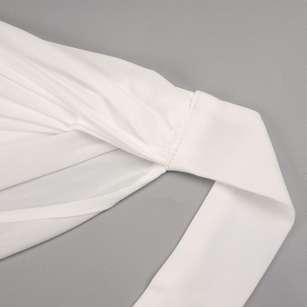 White High-Neck Long-Sleeve Formal Dress with Artistic Chest Decoration