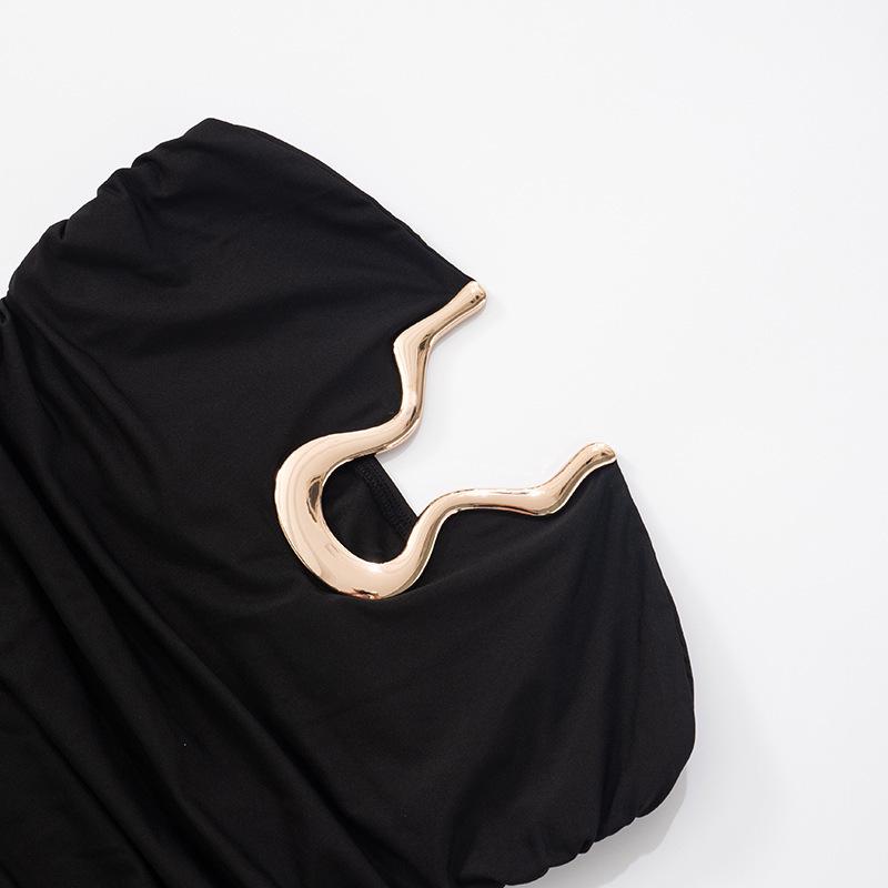 Sanhu Lianjiang Q25DS174: European & American Women's Sexy Summer Bandeau Mini Dress with Metal Details.