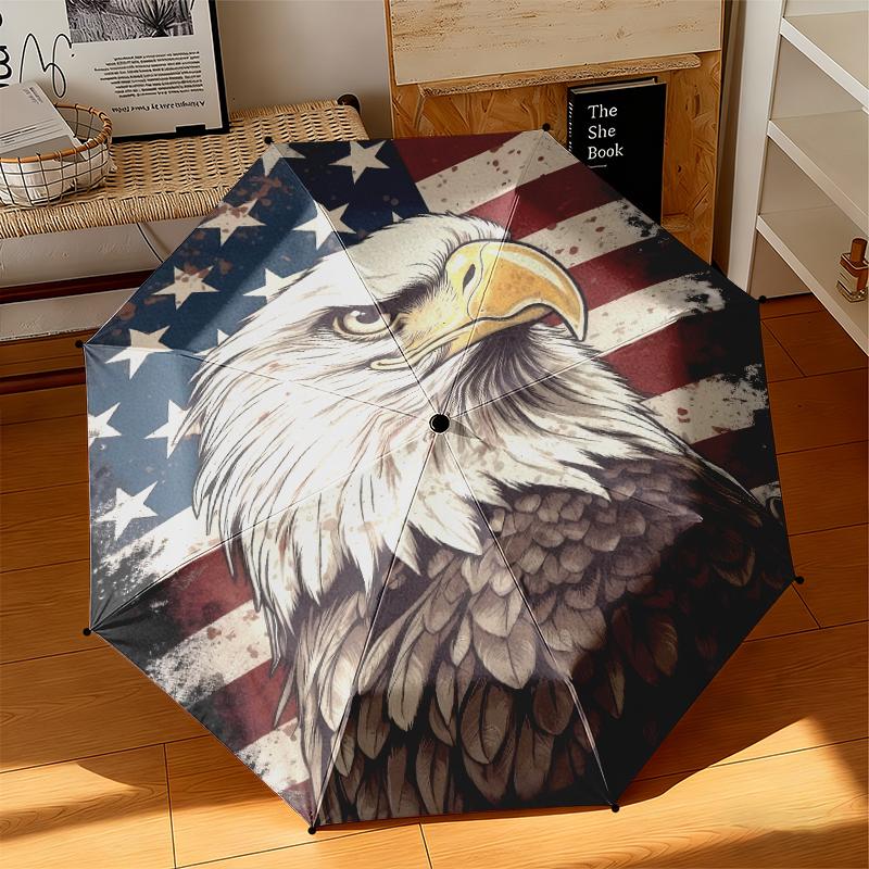 1 Stück Der majestätische amerikanische Weißkopfseeadler Regenschirm Tragbarer Faltregenschirm Eisenrahmen Lochknochenstruktur Outdoor Heimregenschirm