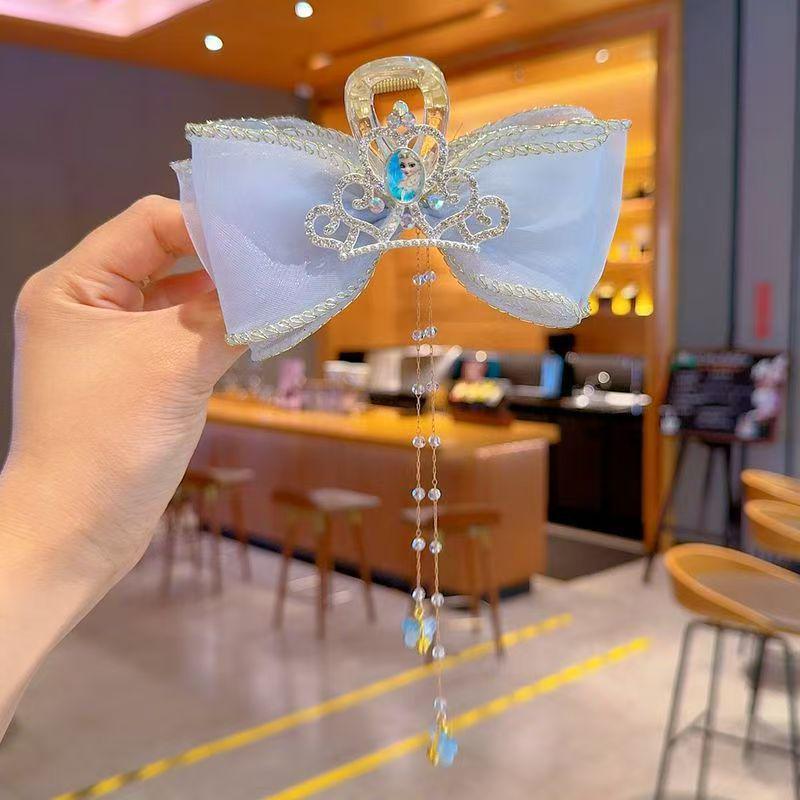 Children s Elegant Fairy Tassel Bow Hair Clip with Rhinestones