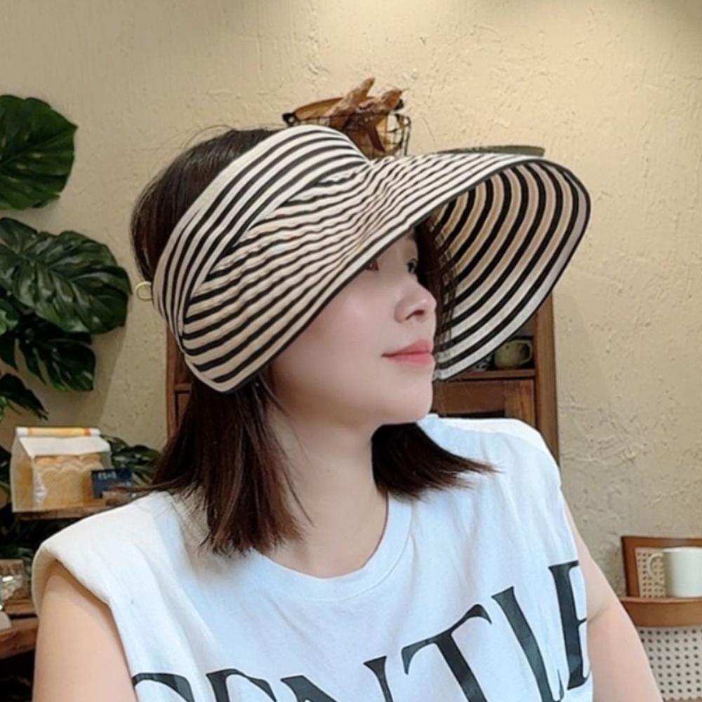Wide Brim Summer Sun Hats Anti-UV Sun Protection Cap Fashion Stripe Empty Top Hat  Camping