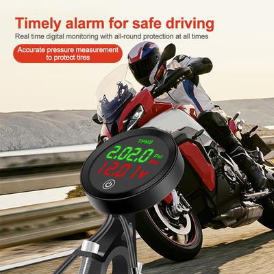 Drahtloses Reifendrucküberwachungssystem für Motorräder, Motorrad-Reifendruckmesser-Alarmsensor-Kit mit USB-Ladefunktion für Mobiltelefone