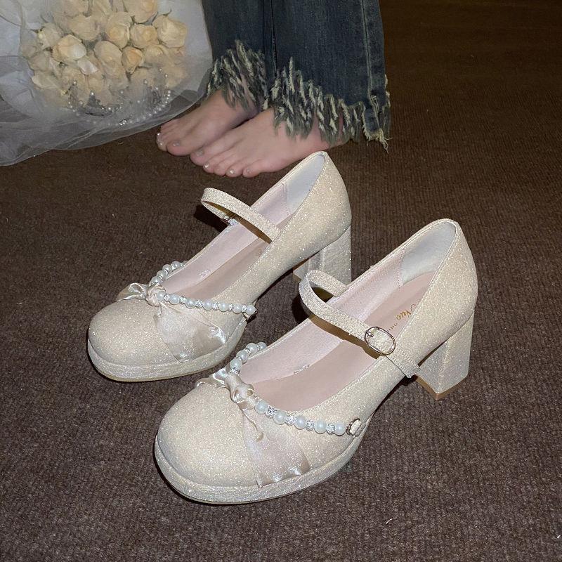 

Туфли Мэри Джейн на высоком каблуке женская юбка кристалл толстый каблук одинарная обувь He Xiu основное свадебное платье два способа носки подружки невесты невеста обувь для помолвки 39 шампанского