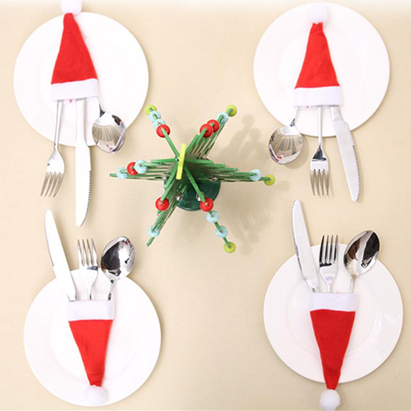 10PC Tableware Holder Bag Christmas Hat Christmas 2025 Christmas Decorations Home Decoration Accessories Kitchen Tableware Holde