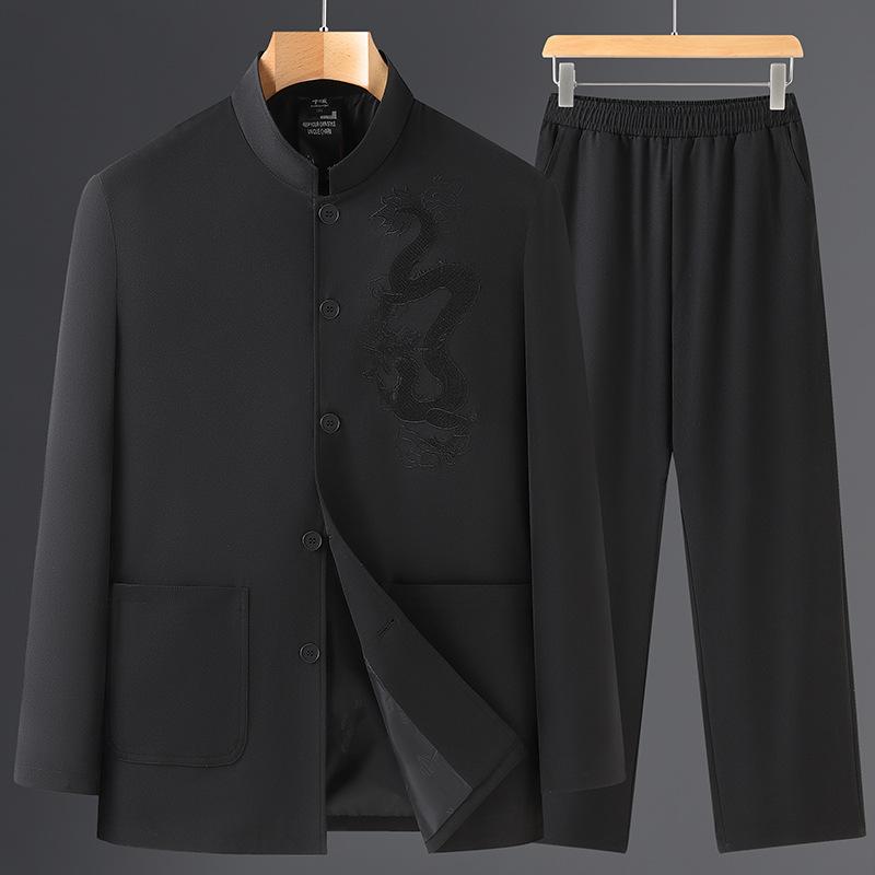 Tang Clothing Men's Spring and Autumn Clothes Grandpa Zhongshan Clothing Middle and Old Hanfu Elderly Clothes Dad Suit