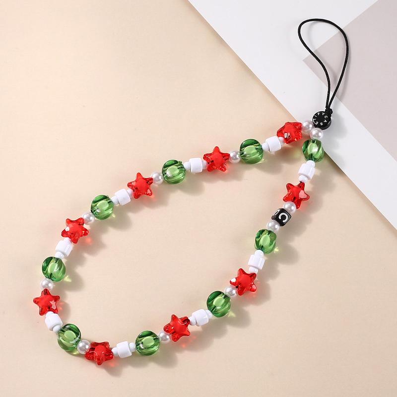 Christmas Mobile Phone Chain Universal Anti-Lost Phone Chain Cartoon Santa Claus Christmas Trees Beaded Phone Lanyard Gifts