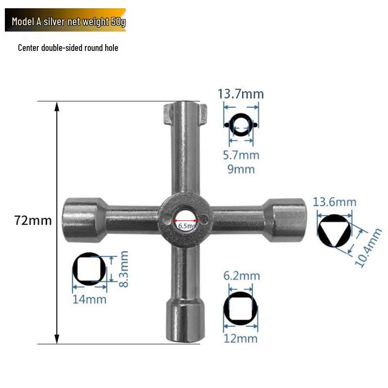 Multi-size Cross Electrical Cabinet Triangle Key Wrench for Elevator, Water Meter, Square and Round Holes