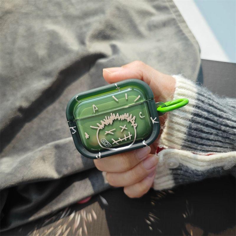 

for Airpods3 Apple Four Generation Wireless Bluetooth Headset Case Airpods2 Silicone Soft Case 5 Generation Shatter-resistant Box for Men and Women AirPods Pro2 Graffiti grimace Green