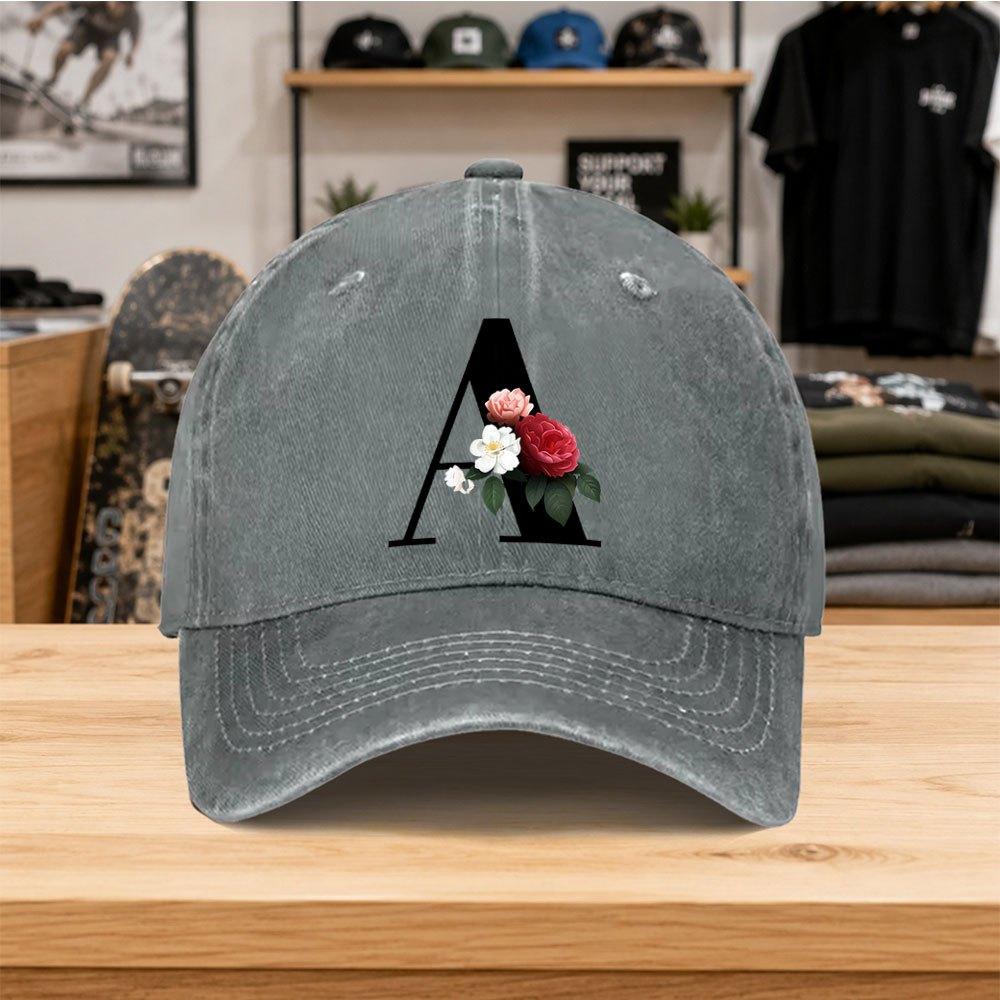 1pc New A Letter Rose Washed Baseball Cap Premium Allmatch Outdoor Accessory Unisex Dad Hat Fashionable Trendy Classic Print