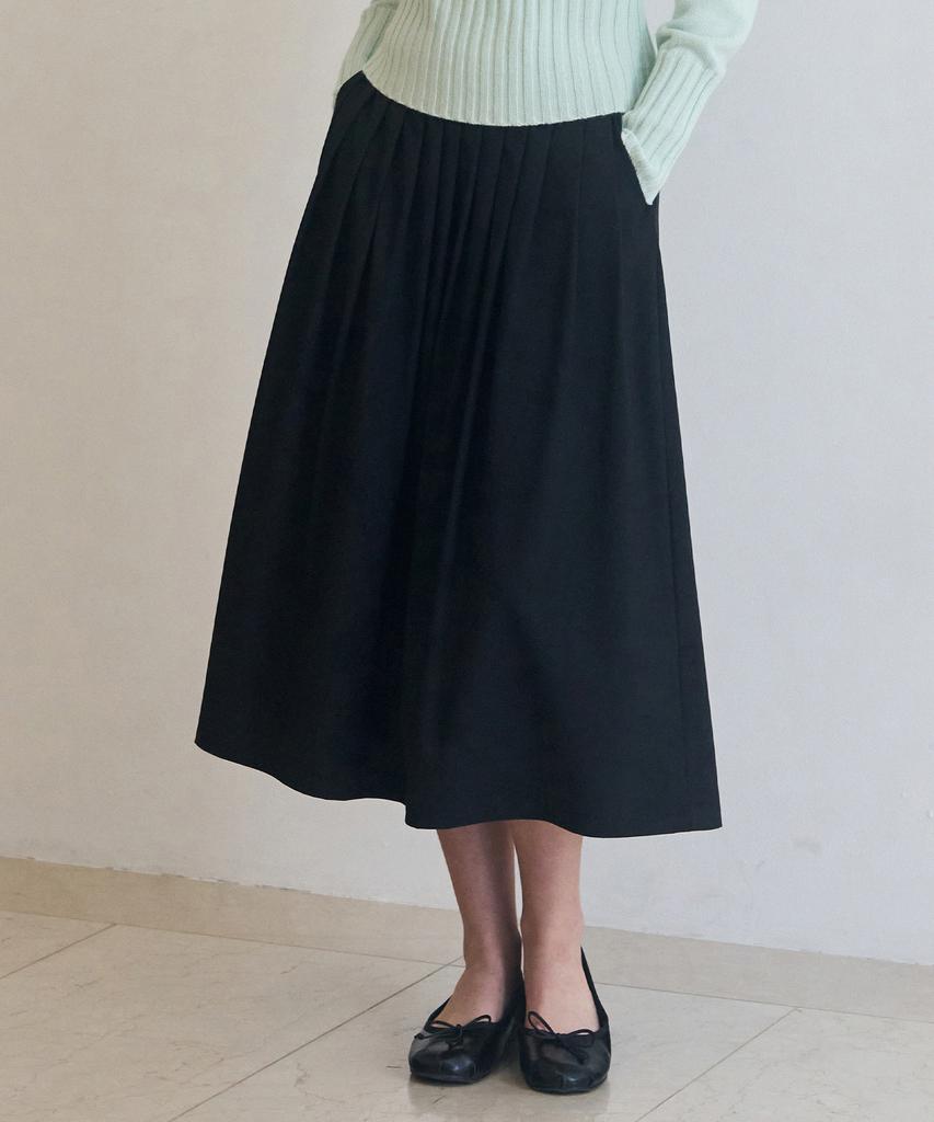 Deuloupisumeon Pleated Long Flare Skirt [Ivory]
