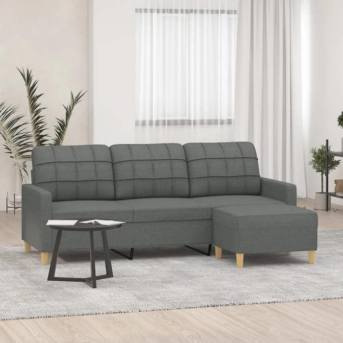 VidaXL Canapé à 3 places avec repose-pieds Gris foncé 180 cm Tissu, canapé, canapé avec repose-pieds, canapé trois places, 3201002