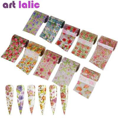 10Pcs Floral Flower Nail Art Foil Transfer Sticker Full Wraps Manicure DIY Tips