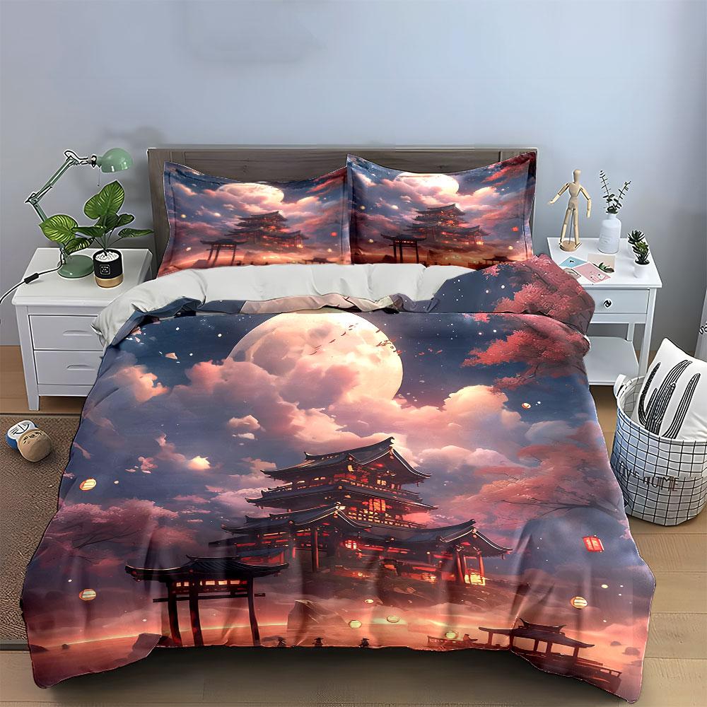 Japanese Night Scenery Decor Soft Comfortable Duvet Cover Bedding Set Included 1*Duvet Cover & 2*Pillowcases, Gift