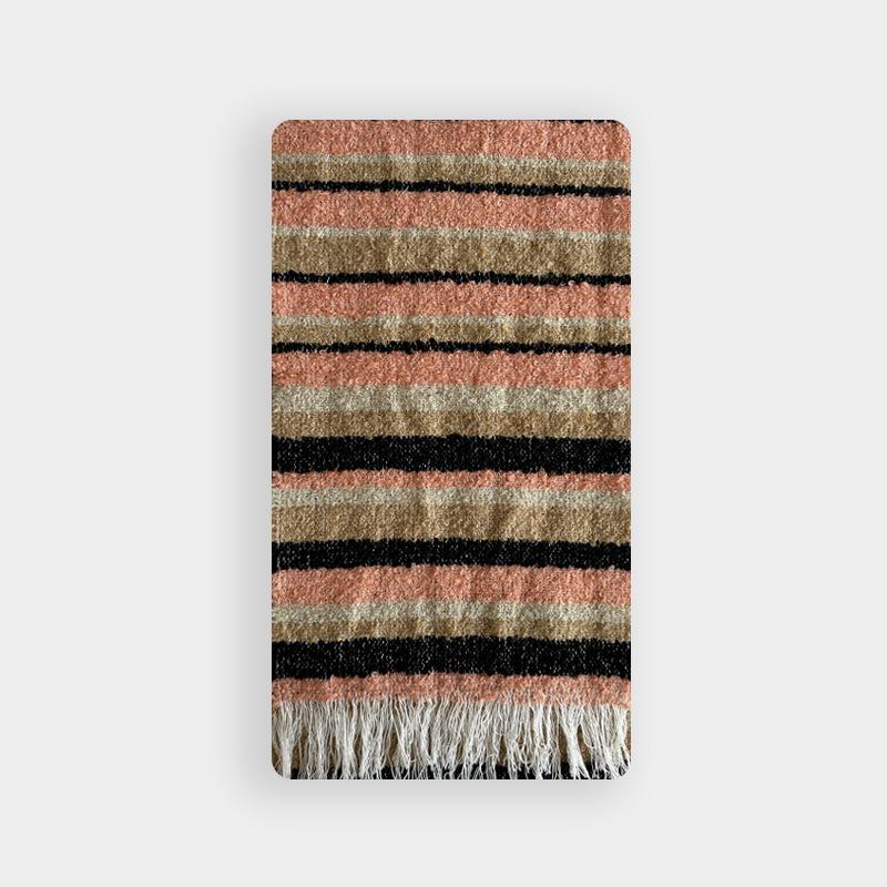 Circle Striped Wool Blended Loose Beard Scarf for Women Winter Color Blocked Woolen Small Scarf Korean Version