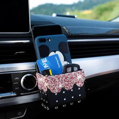 Car Diamond Inlaid Storage Bag Car Air Conditioning Vent Storage Bag Creative Diamond Storage Box Miscellaneous Box