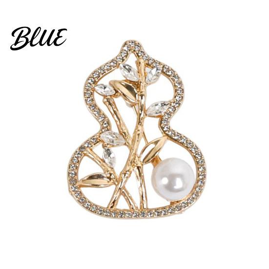 Cheongsam Badge Women Brooch Sparkling Rhinestone Imitation Pearl Inlaid Gourd
